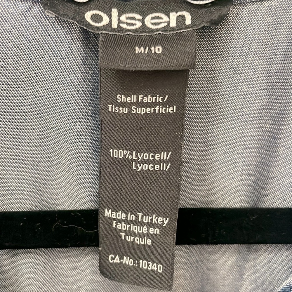 Olsen 100% Lyocell Chambray Tunic Shirt Dress Top | Roll Tab Sleeves | M - Picture 3 of 9